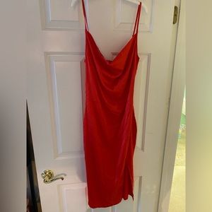 Red midi silk dress